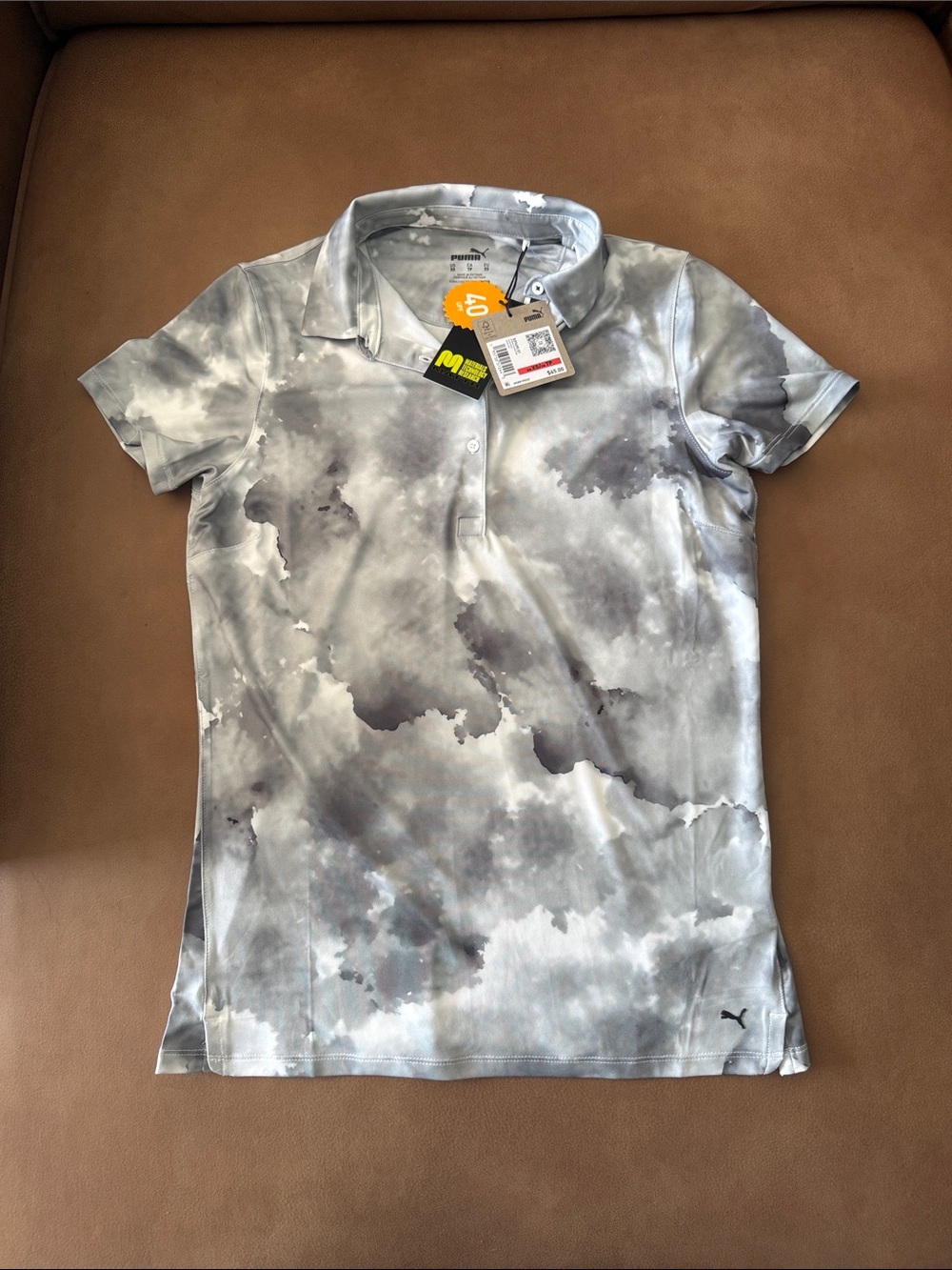 Puma Women’s Gray Cloud-Print Polo Shirt